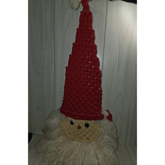 VTG Macrame Santa Claus Face Wall/Door Hanging Christmas Décor 36" Pocket Cards. - Picture 4 of 7